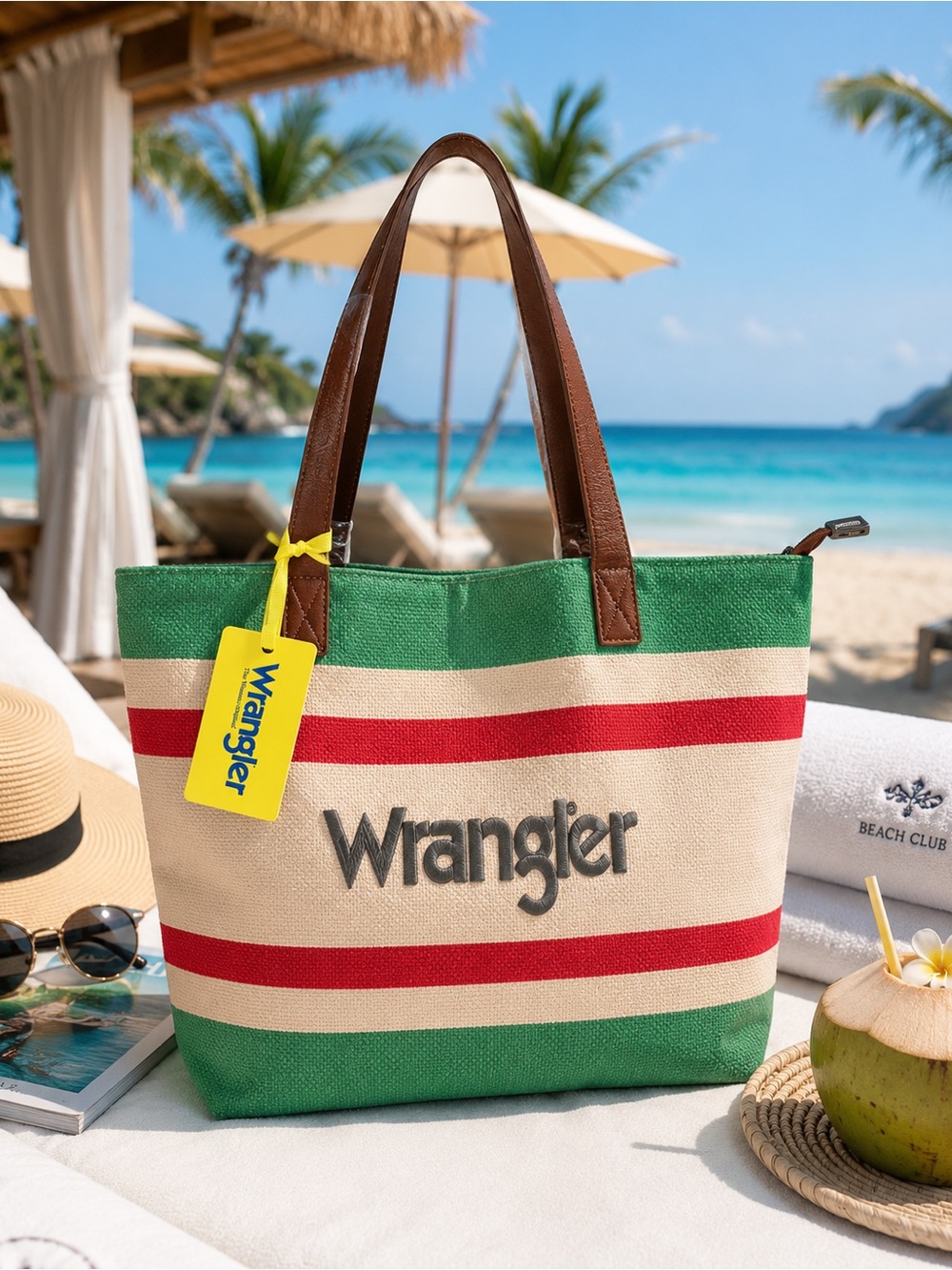 Wrangler Striped Canvas Tote Bag NWT | Green Western Shoulder Bag